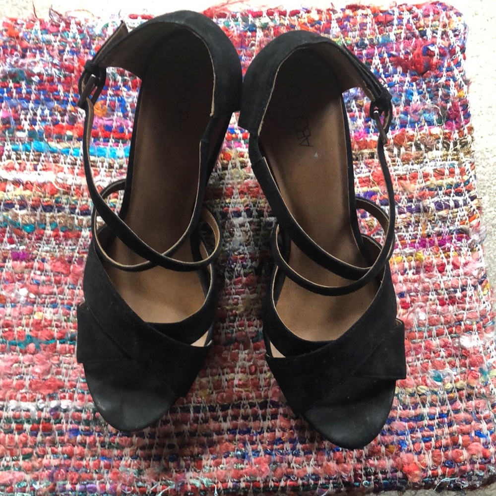 Black Strappy Wedge Sandals